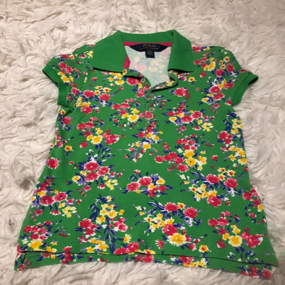 Polo Ralph Lauren Green floral print  Toddler girls polo shirt